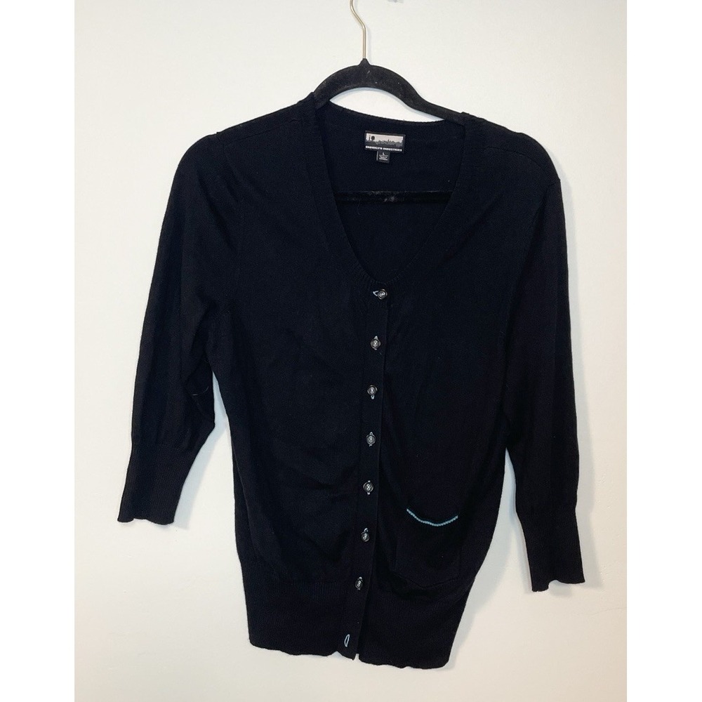 Brooklyn Industries Cardigan Black‎ Blue Woman Size Large Cotton Modal Blend